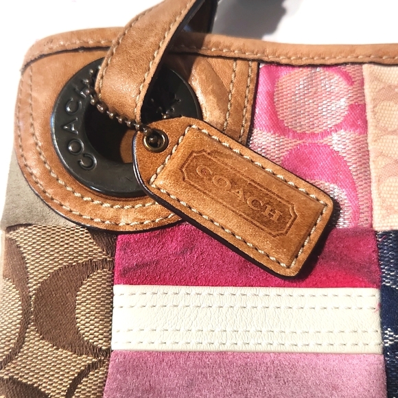 Coach Patchwork Leather Suede Canvas Signature Large Bucket Shoulder Bag - Picture 5 of 13